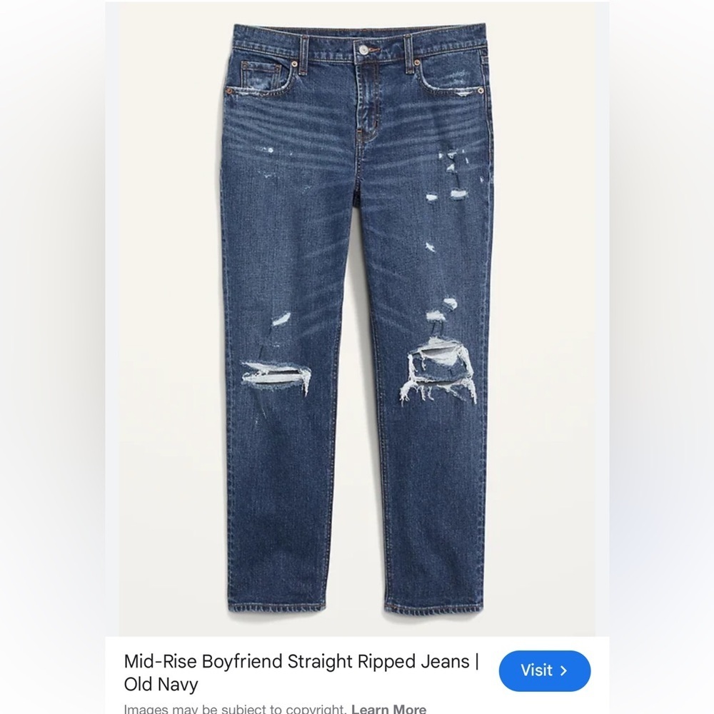 Old Navy Distressed Straight-Leg Ripped Mid Rise Boyfriend Jeans - Size 4